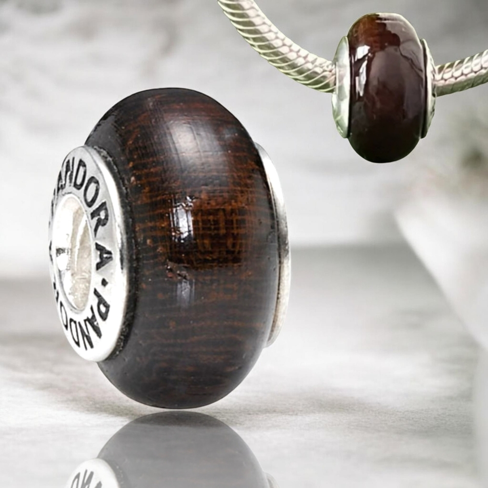 PANDORA Sterling Silver Coraçao De Negro Wood Bead Charm Retired